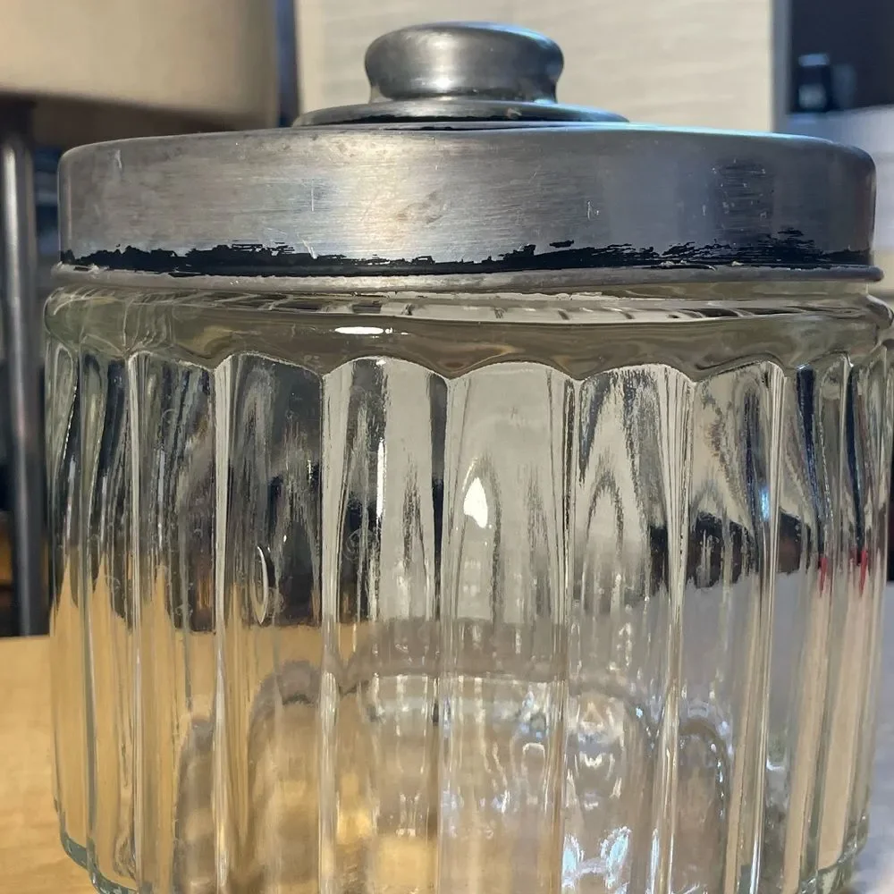 Ribbed Glass Jar with Rustic Metal Lid - Clear & Silver